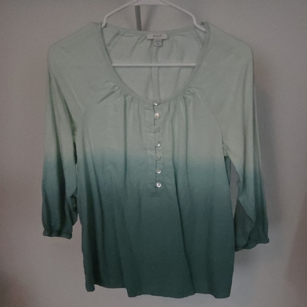 Pure Jill Light Green Ombre 3/4 Sleeve Top X-Small Petite